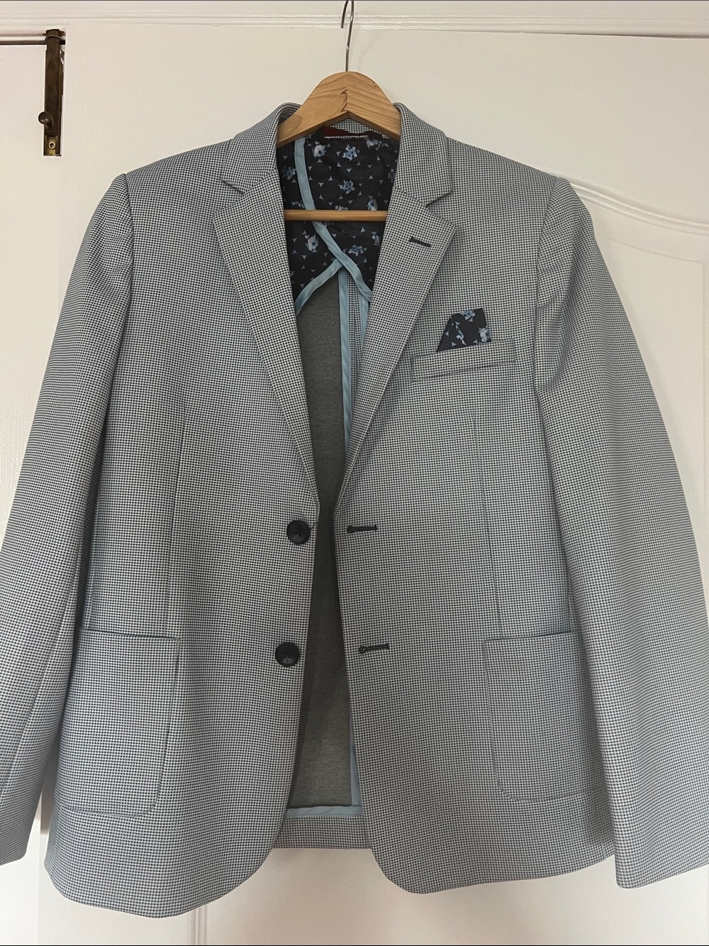 Boys Light Gray Micro-Check Blazer